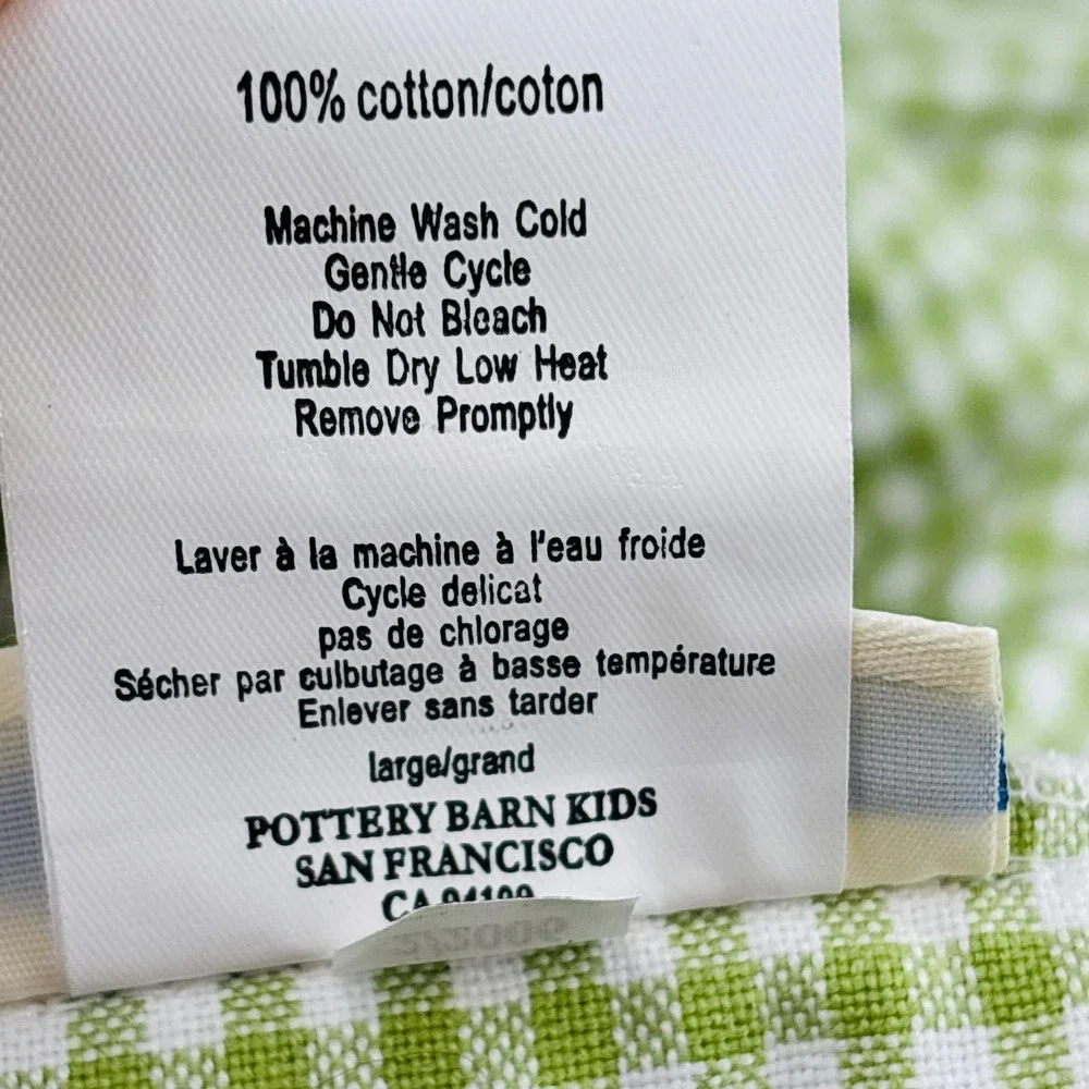 Pottery Barn Kids Sabrina Basket 3 Liner Lot Green White Gingham XL L Cotton